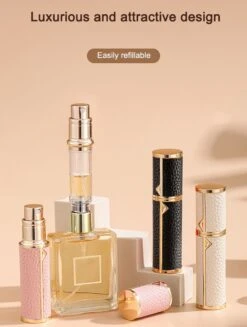 Hervulbare Parfumverstuiver-5ml-Mini Parfumverstuiver-Kleine Spuitfles Voor Parfum-Lege Parfumflesje Voor Op Reis Glasspray Draagbaar Parfumpakket Met Lederen Hoes - Mandarijn Groen -Parfum Winkel 906x1200 3